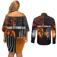Angola Couples Matching Off Shoulder Short Dress and Long Sleeve Button Shirt with Sunset Zebra Design and African Nature - Wonder Print Shop