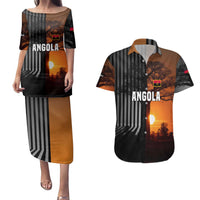 Angola Couples Matching Puletasi and Hawaiian Shirt with Sunset Zebra Design and African Nature - Wonder Print Shop