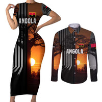 Angola Couples Matching Short Sleeve Bodycon Dress and Long Sleeve Button Shirt with Sunset Zebra Design and African Nature - Wonder Print Shop