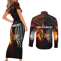 Angola Couples Matching Short Sleeve Bodycon Dress and Long Sleeve Button Shirt with Sunset Zebra Design and African Nature - Wonder Print Shop