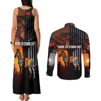 Angola Couples Matching Tank Maxi Dress and Long Sleeve Button Shirt with Sunset Zebra Design and African Nature - Wonder Print Shop