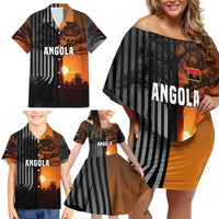 Angola Family Matching Off Shoulder Short Dress and Hawaiian Shirt with Sunset Zebra Design and African Nature - Wonder Print Shop