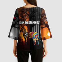 Angola Kimono Sleeve Blouse with Sunset Zebra Design and African Nature - Wonder Print Shop