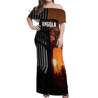 Angola Off Shoulder Maxi Dress with Sunset Zebra Design and African Nature - Wonder Print Shop