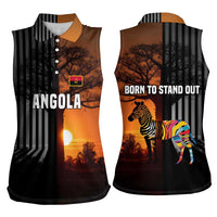 Angola Women Sleeveless Polo Shirt with Sunset Zebra Design and African Nature - Wonder Print Shop