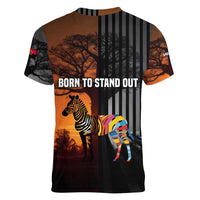Angola Women V-Neck T-Shirt with Sunset Zebra Design and African Nature - Wonder Print Shop