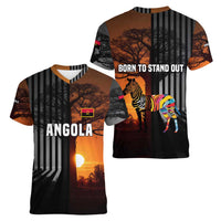 Angola Women V-Neck T-Shirt with Sunset Zebra Design and African Nature - Wonder Print Shop