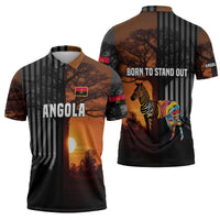 Angola Zipper Polo Shirt with Sunset Zebra Design and African Nature - Wonder Print Shop