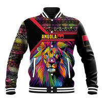 Angola Baseball Jacket with Multicolor Tribal Design and Vibrant Lion - Wonder Print Shop