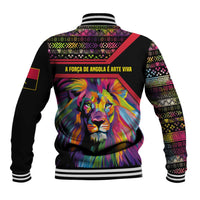 Angola Baseball Jacket with Multicolor Tribal Design and Vibrant Lion - Wonder Print Shop