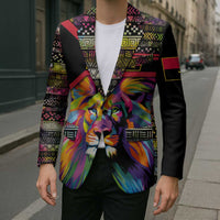 Angola Blazer with Multicolor Tribal Design and Vibrant Lion - Wonder Print Shop