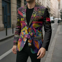 Angola Blazer with Multicolor Tribal Design and Vibrant Lion - Wonder Print Shop