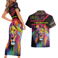 Angola Couples Matching Short Sleeve Bodycon Dress and Hawaiian Shirt with Multicolor Tribal Design and Vibrant Lion - Wonder Print Shop