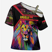 Angola Cross Shoulder Shirt with Multicolor Tribal Design and Vibrant Lion - Wonder Print Shop