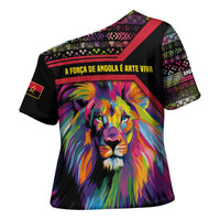 Angola Cross Shoulder Shirt with Multicolor Tribal Design and Vibrant Lion - Wonder Print Shop