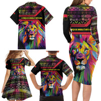 Angola Family Matching Long Sleeve Bodycon Dress and Hawaiian Shirt with Multicolor Tribal Design and Vibrant Lion - Wonder Print Shop