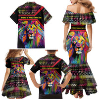 Angola Family Matching Mermaid Dress and Hawaiian Shirt with Multicolor Tribal Design and Vibrant Lion - Wonder Print Shop