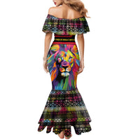 Angola Family Matching Mermaid Dress and Hawaiian Shirt with Multicolor Tribal Design and Vibrant Lion - Wonder Print Shop