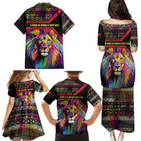 Angola Family Matching Puletasi and Hawaiian Shirt with Multicolor Tribal Design and Vibrant Lion - Wonder Print Shop