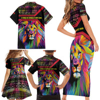 Angola Family Matching Short Sleeve Bodycon Dress and Hawaiian Shirt with Multicolor Tribal Design and Vibrant Lion - Wonder Print Shop