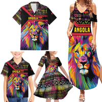 Angola Family Matching Summer Maxi Dress and Hawaiian Shirt with Multicolor Tribal Design and Vibrant Lion - Wonder Print Shop