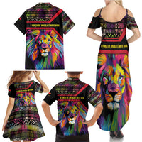 Angola Family Matching Summer Maxi Dress and Hawaiian Shirt with Multicolor Tribal Design and Vibrant Lion - Wonder Print Shop