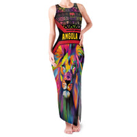 Angola Family Matching Tank Maxi Dress and Hawaiian Shirt with Multicolor Tribal Design and Vibrant Lion - Wonder Print Shop