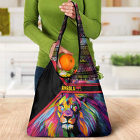 Angola Grocery Bag with Multicolor Tribal Design and Vibrant Lion - Wonder Print Shop