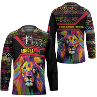 Angola Hockey Jersey with Multicolor Tribal Design and Vibrant Lion - Wonder Print Shop