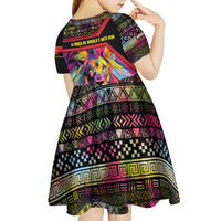 Angola Kid Short Sleeve Dress with Multicolor Tribal Design and Vibrant Lion - Wonder Print Shop