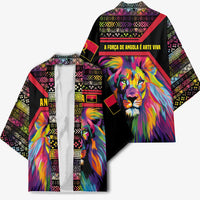 Angola Kimono with Multicolor Tribal Design and Vibrant Lion - Wonder Print Shop