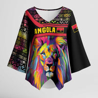 Angola Kimono Sleeve Blouse with Multicolor Tribal Design and Vibrant Lion - Wonder Print Shop