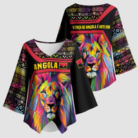 Angola Kimono Sleeve Blouse with Multicolor Tribal Design and Vibrant Lion - Wonder Print Shop