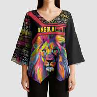 Angola Kimono Sleeve Blouse with Multicolor Tribal Design and Vibrant Lion - Wonder Print Shop