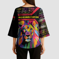 Angola Kimono Sleeve Blouse with Multicolor Tribal Design and Vibrant Lion - Wonder Print Shop