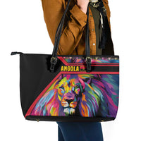 Angola Leather Tote Bag with Multicolor Tribal Design and Vibrant Lion - Wonder Print Shop