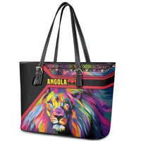 Angola Leather Tote Bag with Multicolor Tribal Design and Vibrant Lion - Wonder Print Shop