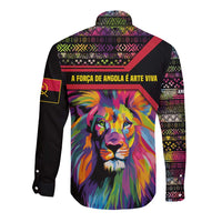 Angola Long Sleeve Button Shirt with Multicolor Tribal Design and Vibrant Lion - Wonder Print Shop