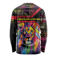 Angola Long Sleeve Shirt with Multicolor Tribal Design and Vibrant Lion - Wonder Print Shop