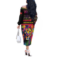 Angola Off The Shoulder Long Sleeve Dress with Multicolor Tribal Design and Vibrant Lion - Wonder Print Shop