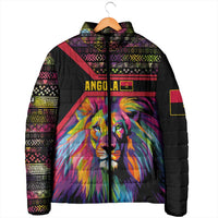Angola Padded Jacket with Multicolor Tribal Design and Vibrant Lion - Wonder Print Shop