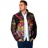 Angola Padded Jacket with Multicolor Tribal Design and Vibrant Lion - Wonder Print Shop