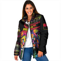 Angola Padded Jacket with Multicolor Tribal Design and Vibrant Lion - Wonder Print Shop