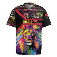 Angola Rugby Jersey with Multicolor Tribal Design and Vibrant Lion - Wonder Print Shop