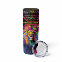 Angola Skinny Tumbler with Multicolor Tribal Design and Vibrant Lion - Wonder Print Shop
