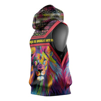 Angola Sleeveless Hoodie with Multicolor Tribal Design and Vibrant Lion - Wonder Print Shop
