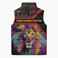 Angola Sleeveless Puffer Jacket with Multicolor Tribal Design and Vibrant Lion - Wonder Print Shop