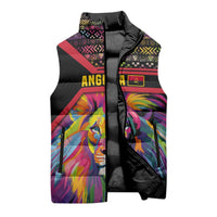 Angola Sleeveless Puffer Jacket with Multicolor Tribal Design and Vibrant Lion - Wonder Print Shop
