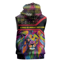 Angola Sleeveless Zip Hoodie with Multicolor Tribal Design and Vibrant Lion - Wonder Print Shop