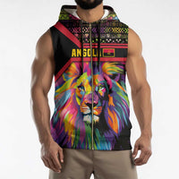 Angola Sleeveless Zip Hoodie with Multicolor Tribal Design and Vibrant Lion - Wonder Print Shop